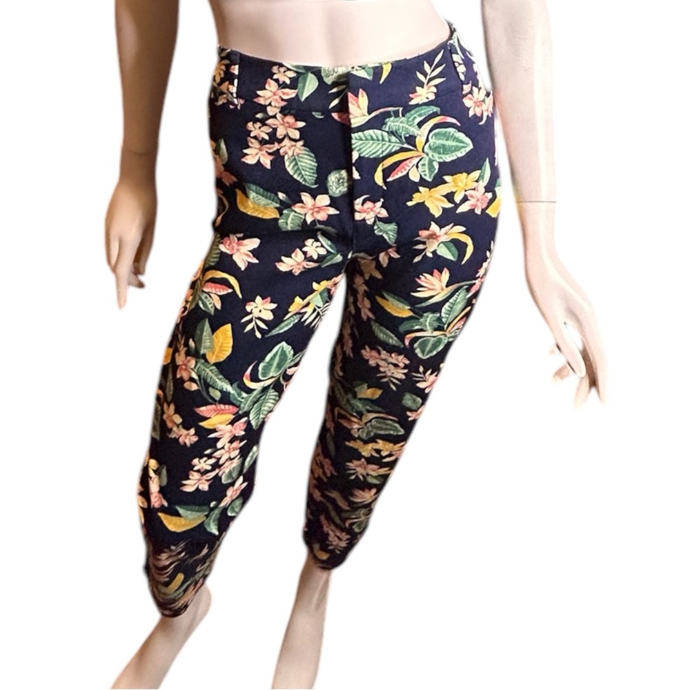 NWT Old Navy Blue Floral Print Mid Rise Pixie Pants Size 16
